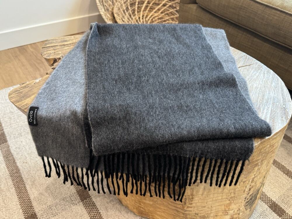 Ovicio 100% Cashmere Neck Scarf Rectangle Light Dark Gray Tassel 67” X 12”